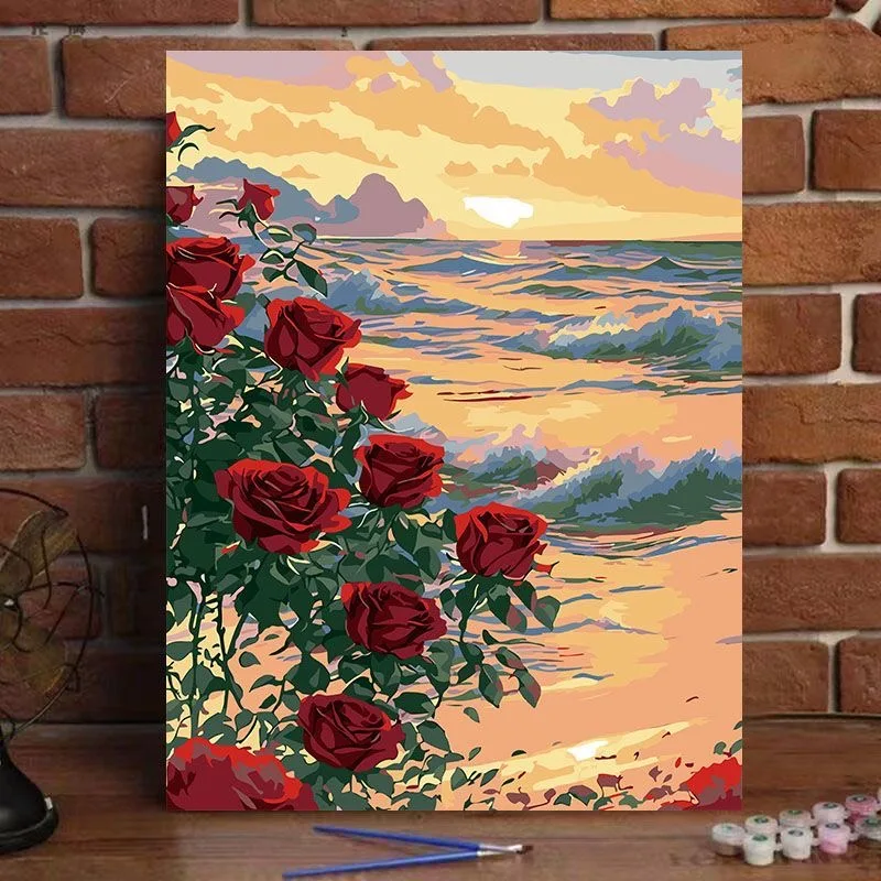 

G-0001 Mountain Lake Sunset Oil Painting, Handmade Landscape Art, Ready to Hang