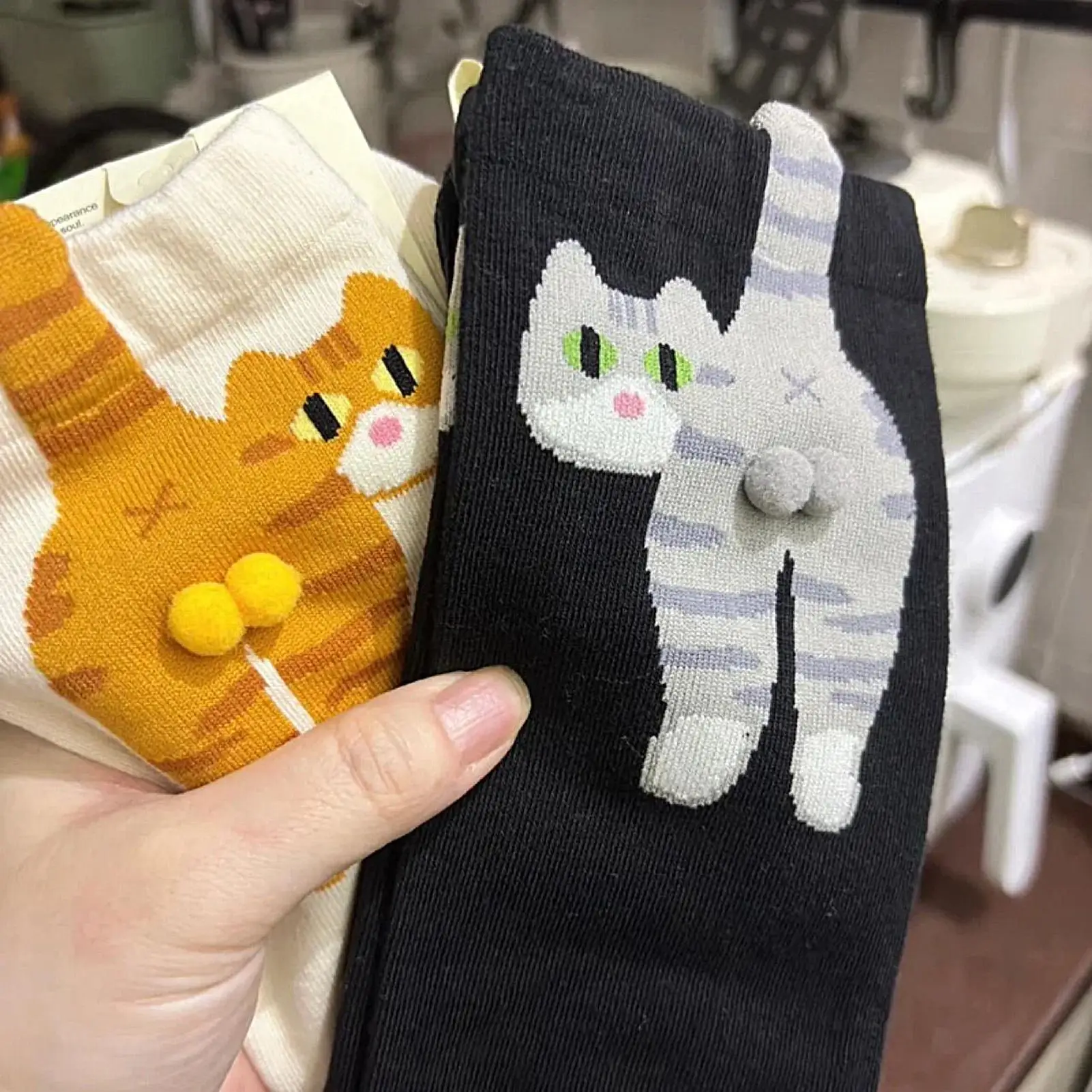 Lustige Baumwoll-Katzen-Crew-Socken, Katzenliebhaber-Socken mit Kugeln, atmungsaktiv, weiblich, Zubehör, Geschenke für Katzenliebhaber