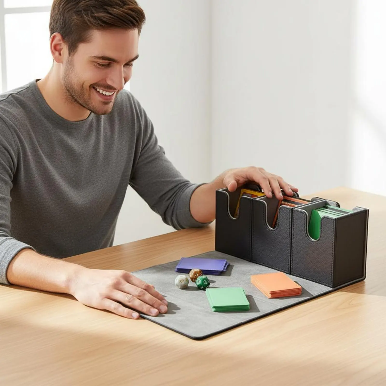 

Triple-Function Card Storage Box Sturdy Construction Adaptable Trading Card Case Multi-Deck Carrying Case Locking Closure