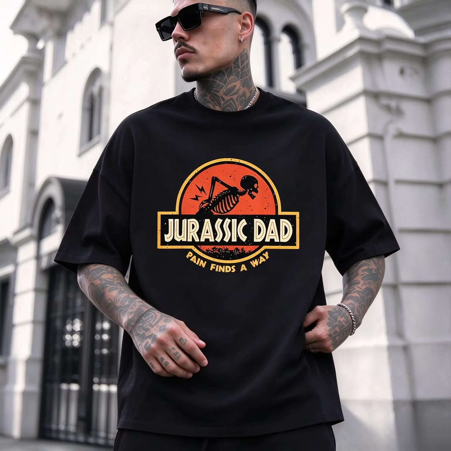 2026 New Unisex Y2k Funny Skeleton Graphic T-Shirt Jurassic Dad Prehistoric Dad Joke Summer Tops