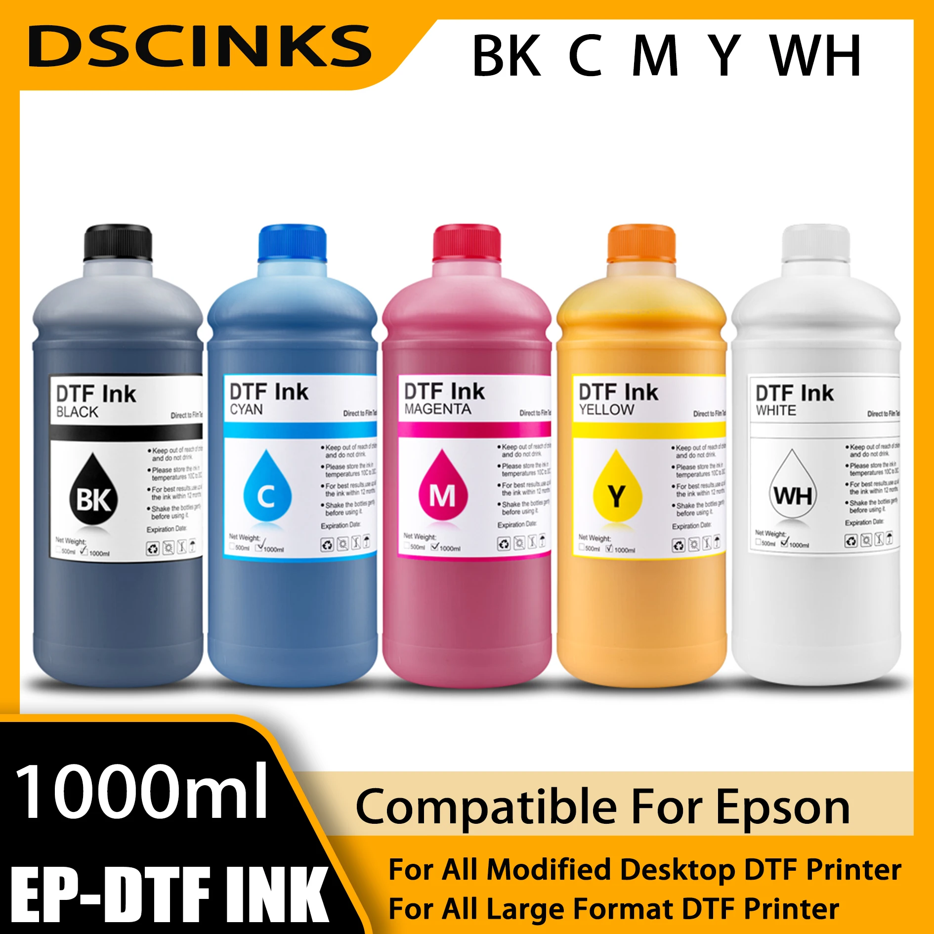 

1000ML/Bottle Direct To Film Transfer Ink DTF Ink For Epson DX5 DX7 4720 5113 XP600 Printhead L1800 1390 L805 L3200 DTF Printer
