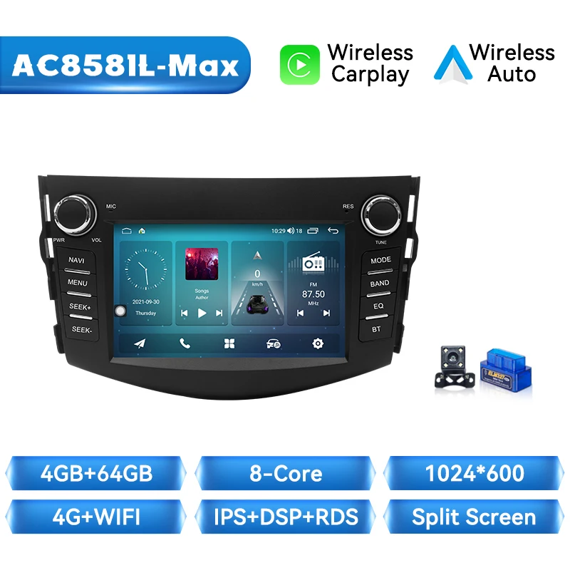 Draadloze Carplay Autoradio Speler Voor RAV4 2006 2007 2008 2009 2010 2011 2012 Android 14 AI Voice Autoradio Stereo Audio Video