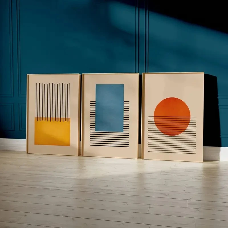 

3pcs/Set Abstract Blue, Yellow and Orange Printed Posters, Geometric Wall Art Canvas Paintings, Wall Printing, Home Decoration