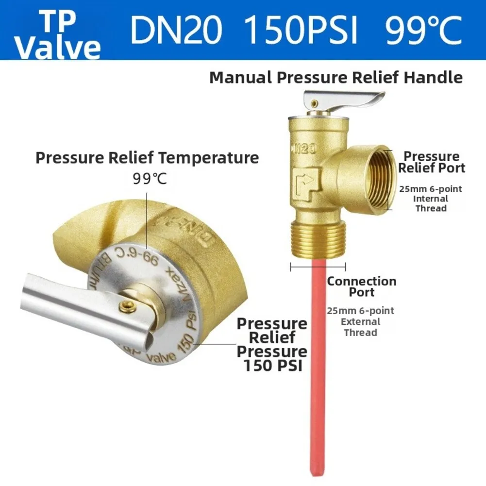 Brass Temperature Pressure Relief Valve For RV Water Heaters DN15-150 PSI 99°/DN20-150 PSI 99° For ATWOOD For DOMETIC For SUBURB