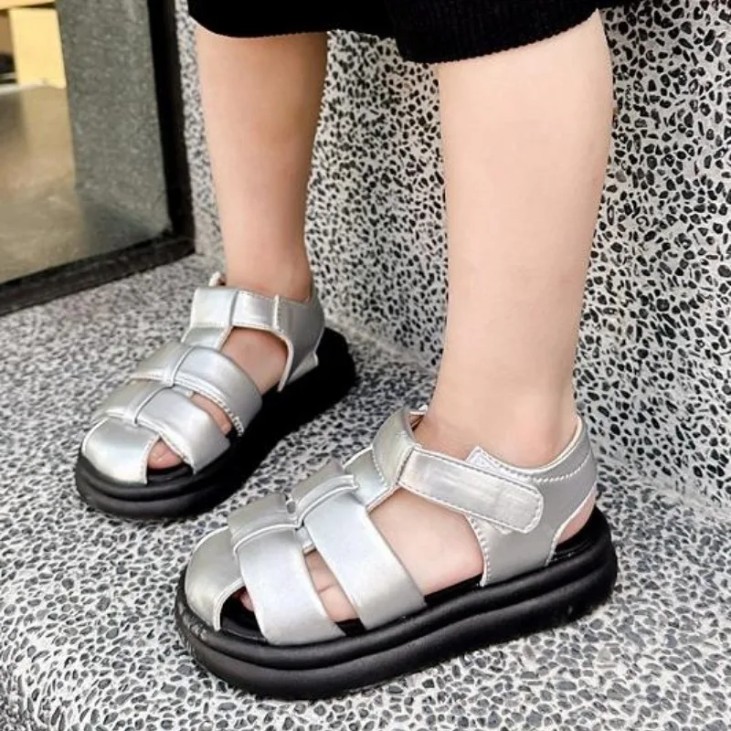 

Children's Soft Soled Roman Sandals 2024 Summer Boy Girls New Baotou Anti-kick Leisure Sports Platform Beach Shoes Baby Flats