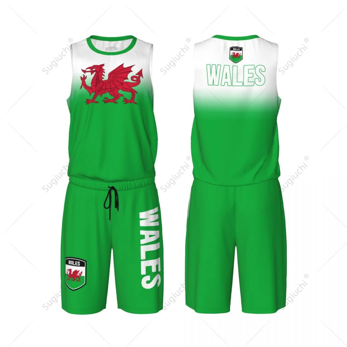 Men Wales Flag Basketball Jersey Set Mesh Shirt & Pants Sleeveless Exclusive Team-up Custom Name Nunber Unisex