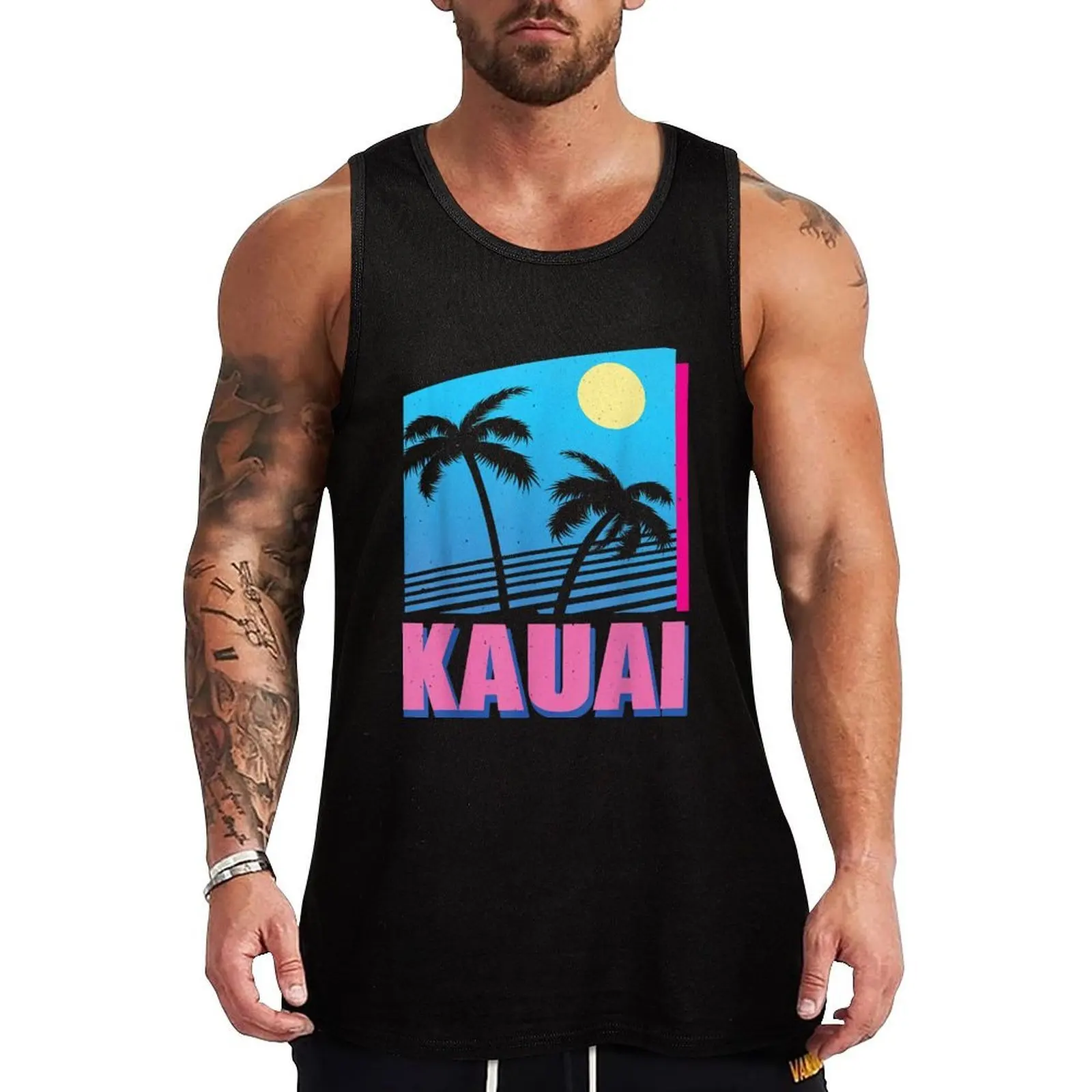 Vintage Tropical Kauai Hawaii Island Gift Tank Top Beach Vacation Tank Top Casual Sleeveless Loose Top