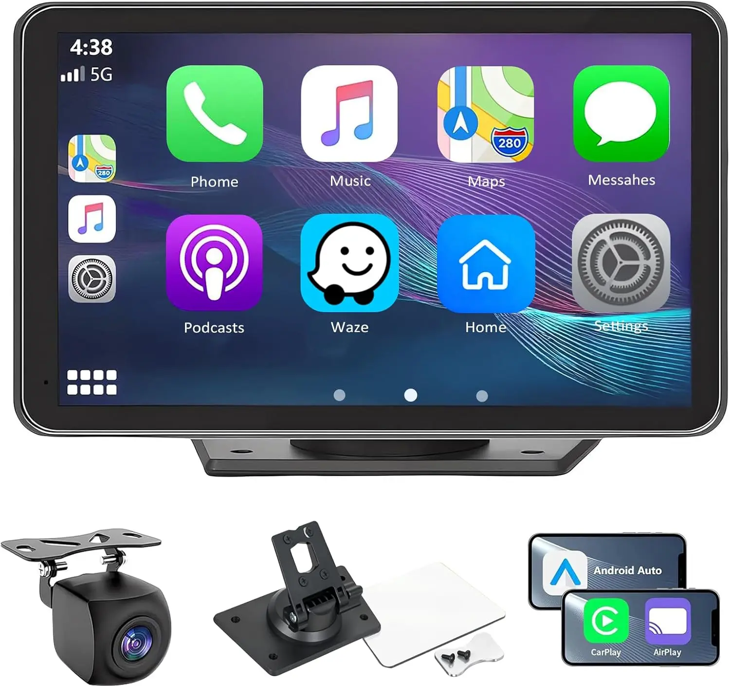 

7-дюймовая беспроводная автомобильная магнитола с Apple CarPlay/Android Auto, Bluetooth, камерой заднего вида, GPS-навигацией для всех автомобилей