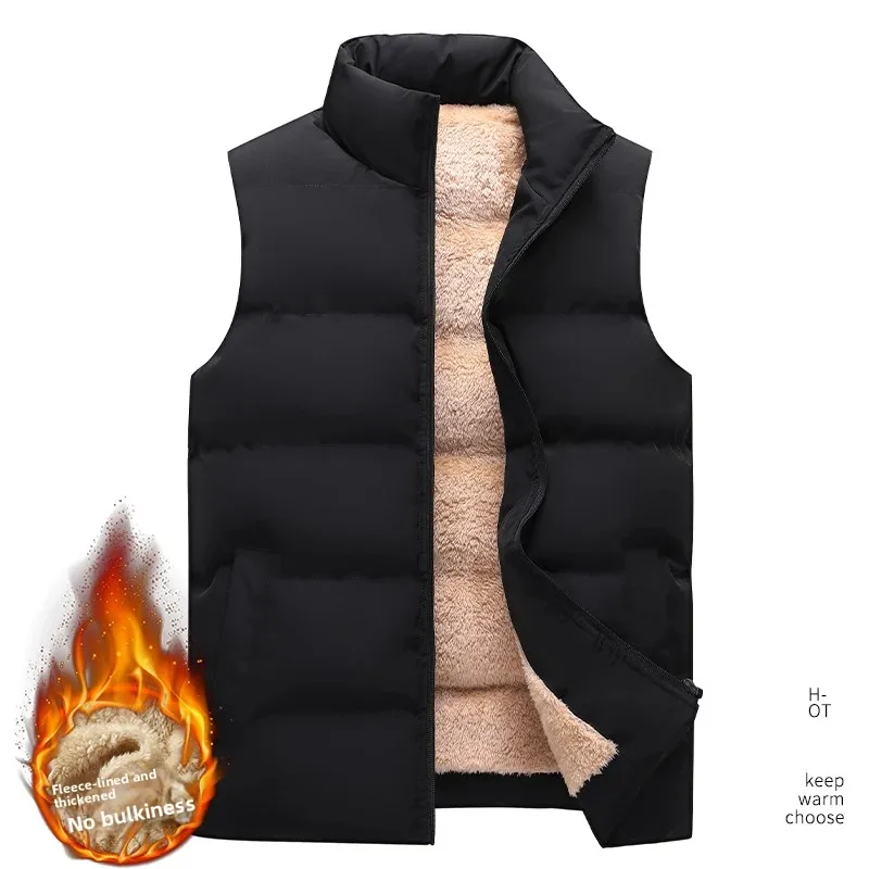 

Men's Fashion Vest Jacket Autumn Winter Fleece Warm Coat Waterproof Zipper Stand Collar Outerwear Men Jacket Sleeveless Vest
