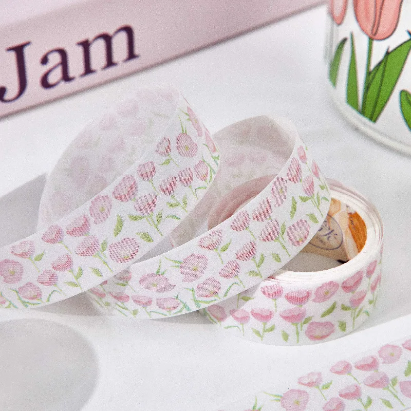 1roll/2x200cm Cute Hand Drawn Cartoon Floral Washi Tape Stickers, Kawaii Sketch Flower Border Decor Tape for Journal Scrapbook