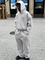 Pullover American Street Tops Y2k Hoodies Solid Sweatshirt and Baggy Sweatpants Off-white Couple Hooded Cardigans Pantsuit Men's