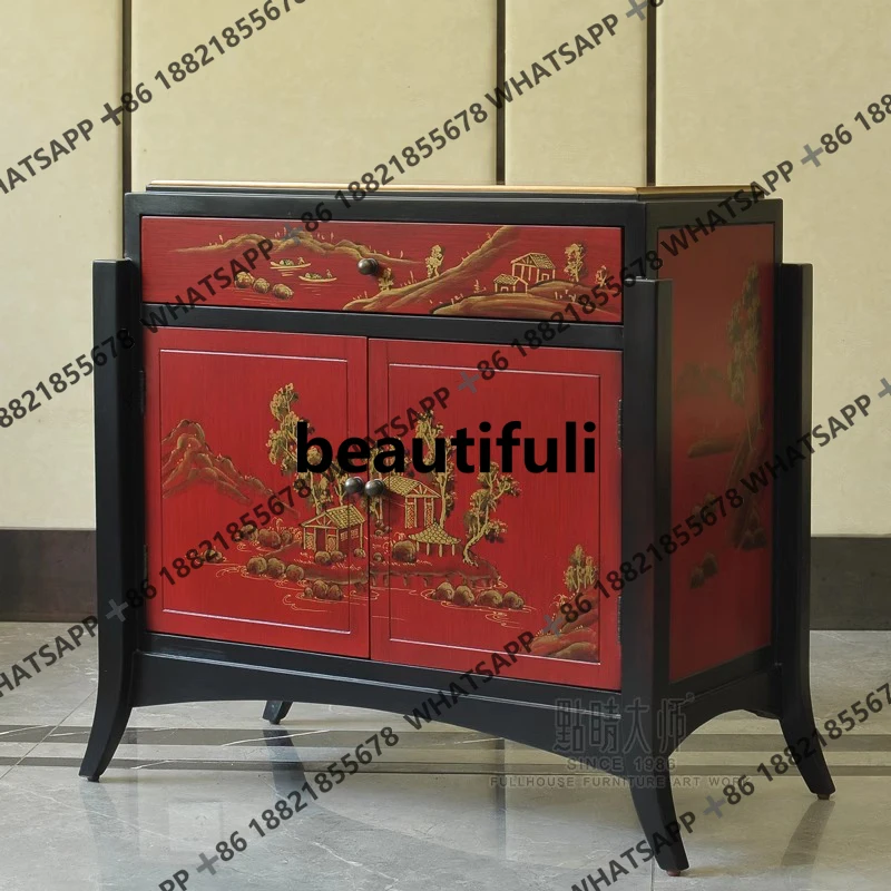 

New Chinese designer original retro Chinese style Chinese red painted entrance cabinet corridor table