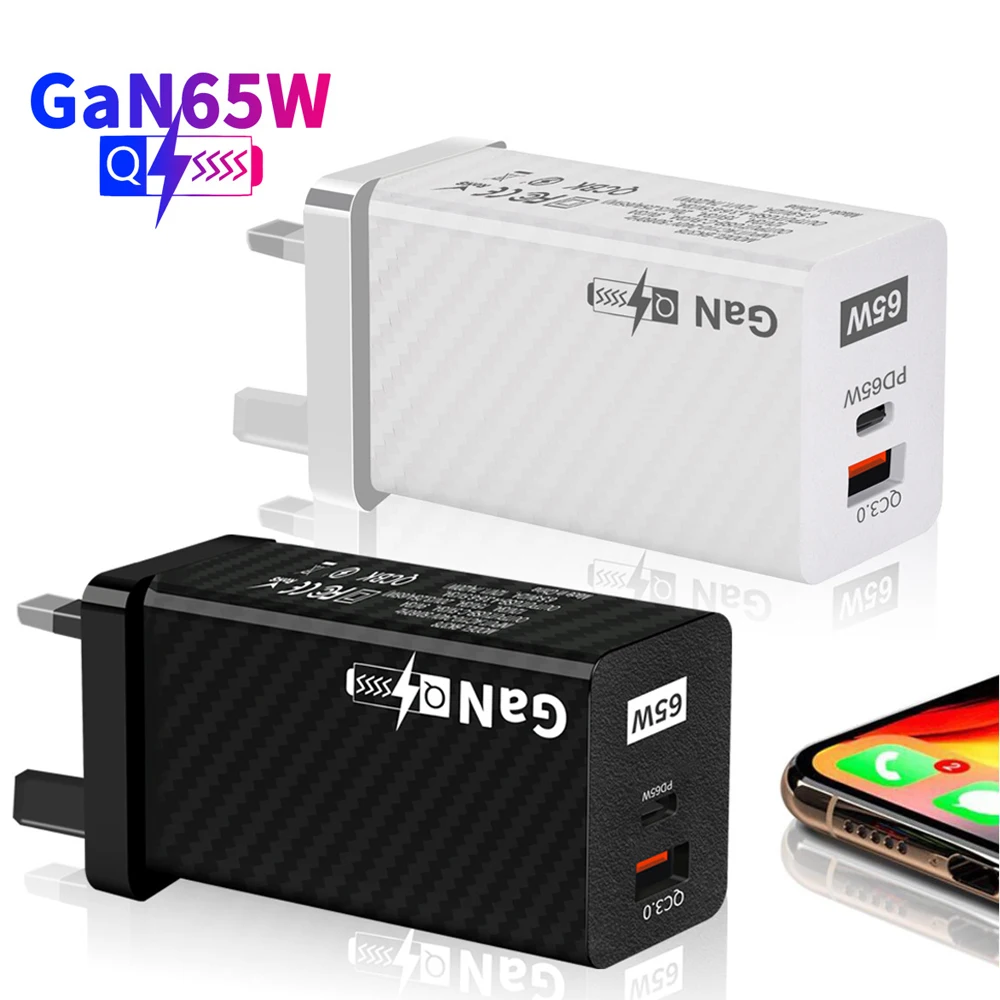 

65W GaN Charger Type-C PD EU US UK Plug Super Fast Charging QC3.0 Phone Adapter for iPhone 13 12 11 Huawei Samsung Xiaomi Laptop