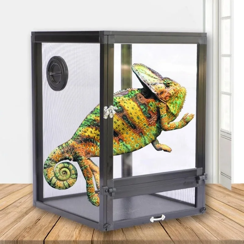 Reptile Terrarium Metal Anti-escape Net Breeding Box with Tray Chameleon Crested Gecko Lizard Terrariums Reptile Pet Incubator