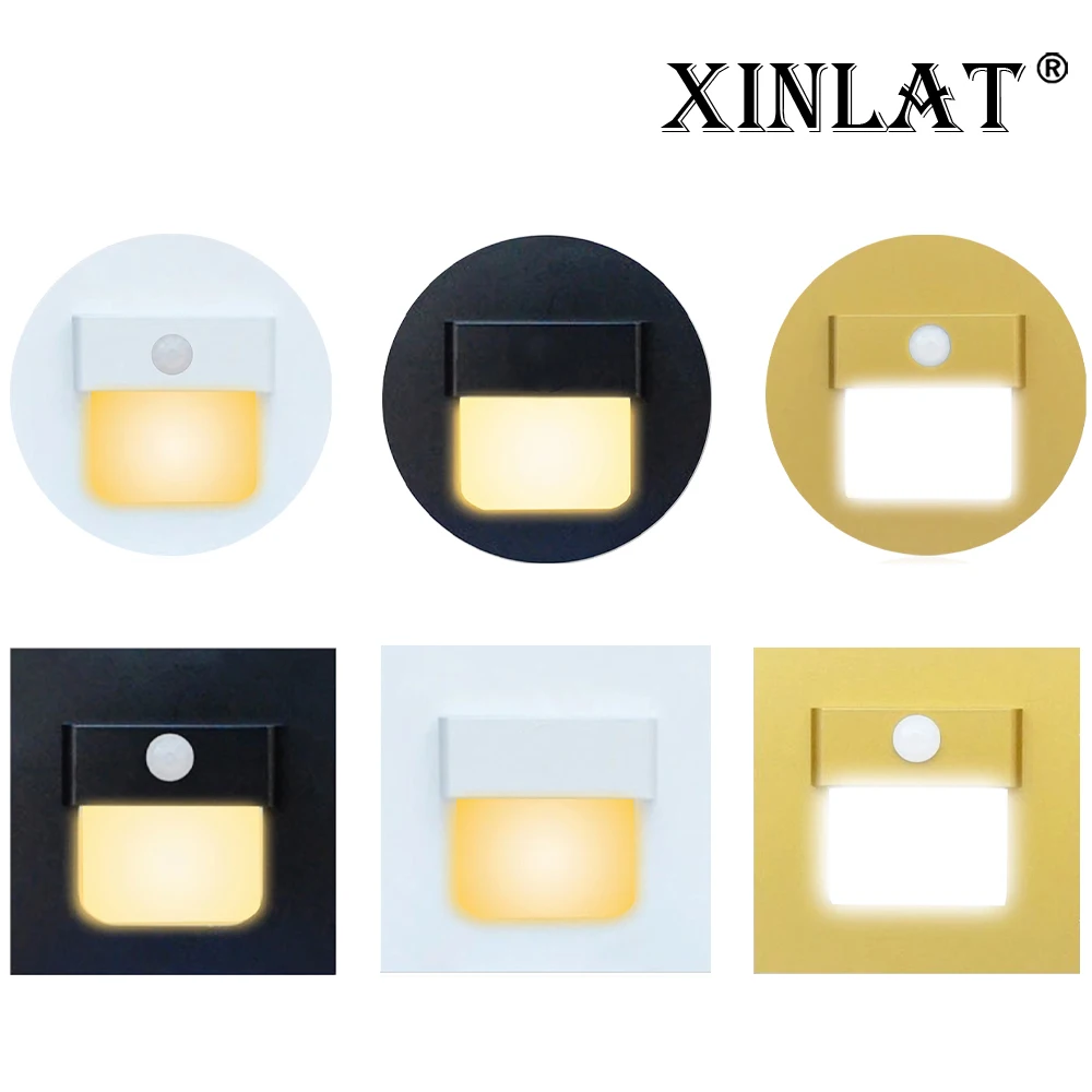 XINLAT Indoor Wall Lamp Motion Sensor Led Stair Step Light EU 60mm Round Box Home Staircase Sconce Foyer Kitchen Closet Spot 3W