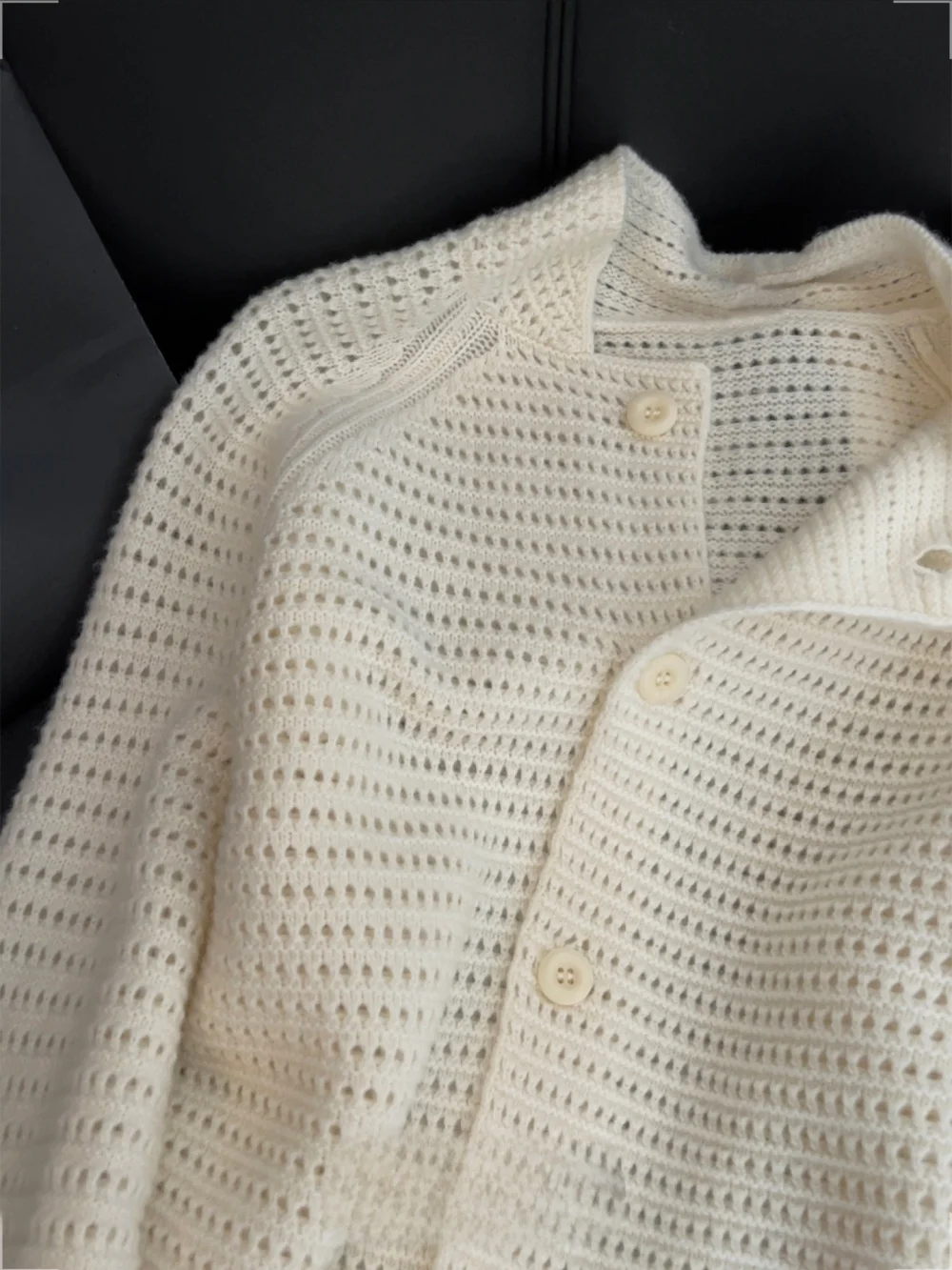 

Faionable White Knitted Open Cardigan Single Button Stand Collar Men's Spring Autumn Hollow out Top Casual Sle Regular Fit