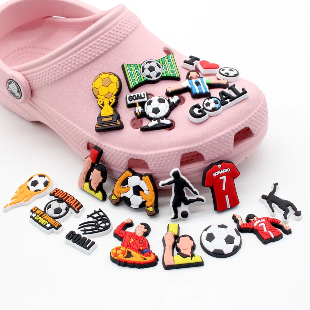 Football Series 1PCS Cartoon Sports Star Shoe Charms DIY Soccer Accessories Fit Sandals Decorate Kids Boy Men Party Unique Gifts