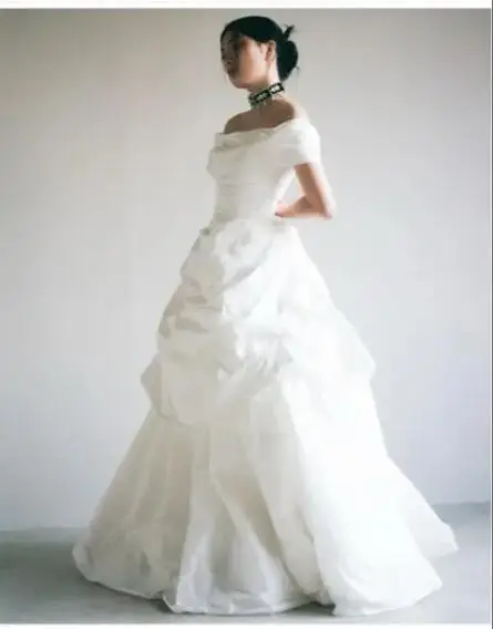 

OLOEY Off Shoulder Taffeta Wedding Dresses Korea Sleeves Draped Photoshoot Bridal Gowns Robe de mariage Custom Made