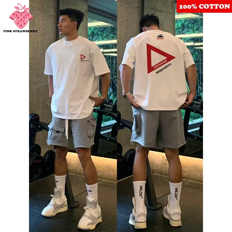 

Fashion brand Short Sleeve T-shirt Men's Summer New 100%Cotton high quality American T-shirt Loose Casual Y2k top Gym Sports Tee