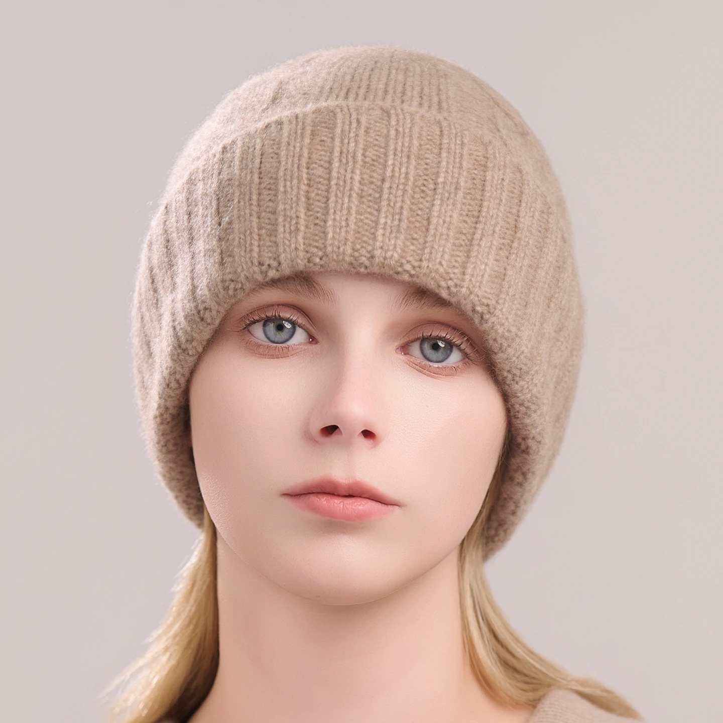 100%Pure Cashmere Cap For Women Soft Warm Winter Hats Woman's Casual Outdoor Solid Color Ribbed Twist Knitted Cashmere Beanies