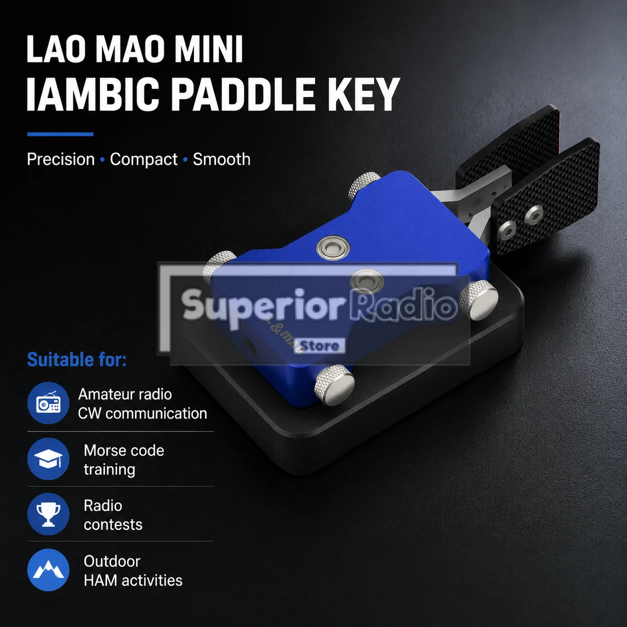LAOMAO Iambic CW Paddle Key Dual Lever Morse Code Key for Amateur Radio HF Transceiver QRP Portable Radio Contest For G90 X6100