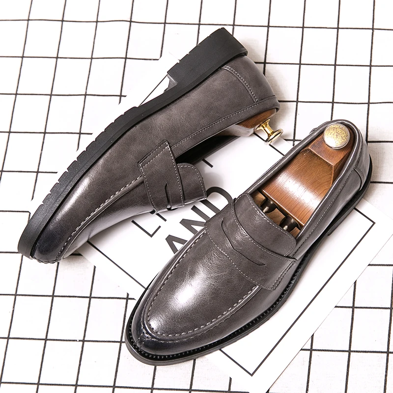 Spring and Autumn Men Black Shoes Dress Shoes Loafers Casual Leather for Fashion Trend Luxury Male British Style Slip on Shoes