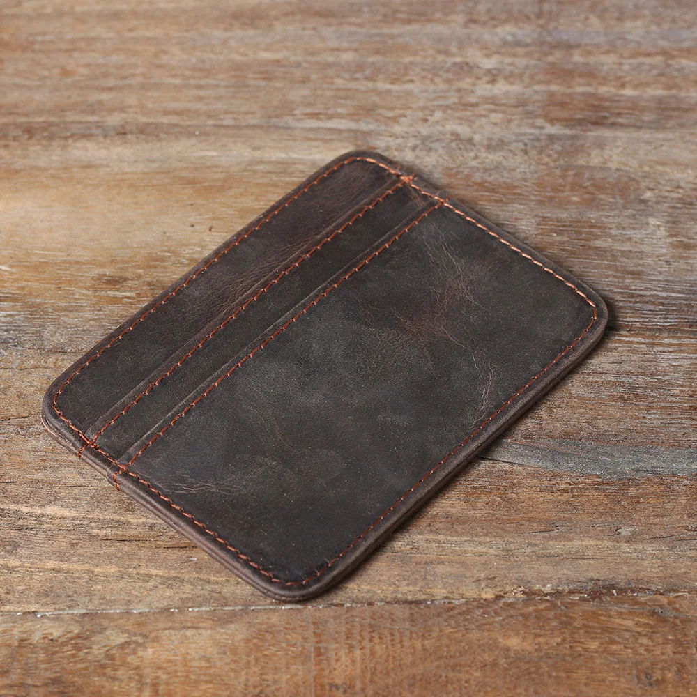 S.WORKER Echtleder Mini-Kartenhalter Vintage Vollnarbiges Rindsleder Kurze Geldbörse Münzbeutel Retro Schlanke Casual Alltagstasche – Detail 9