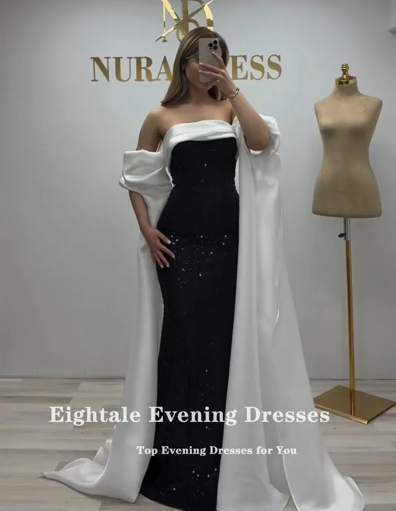 Eightale Czarno-Biała Suknia Wieczorowa Bez Ramiączek Cekinowa Syrena Satynowa Arabska Suknia Balowa Ślubna Robes De Soirée