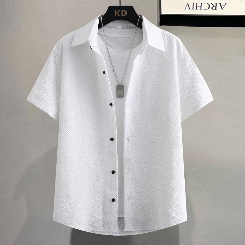 

Ice Silk Short Sleeve Shirt Men's Summer New Thin Anti-Wrinkle Casual Fashionable Polyester Fiber Breathable Regular Fit Shirt