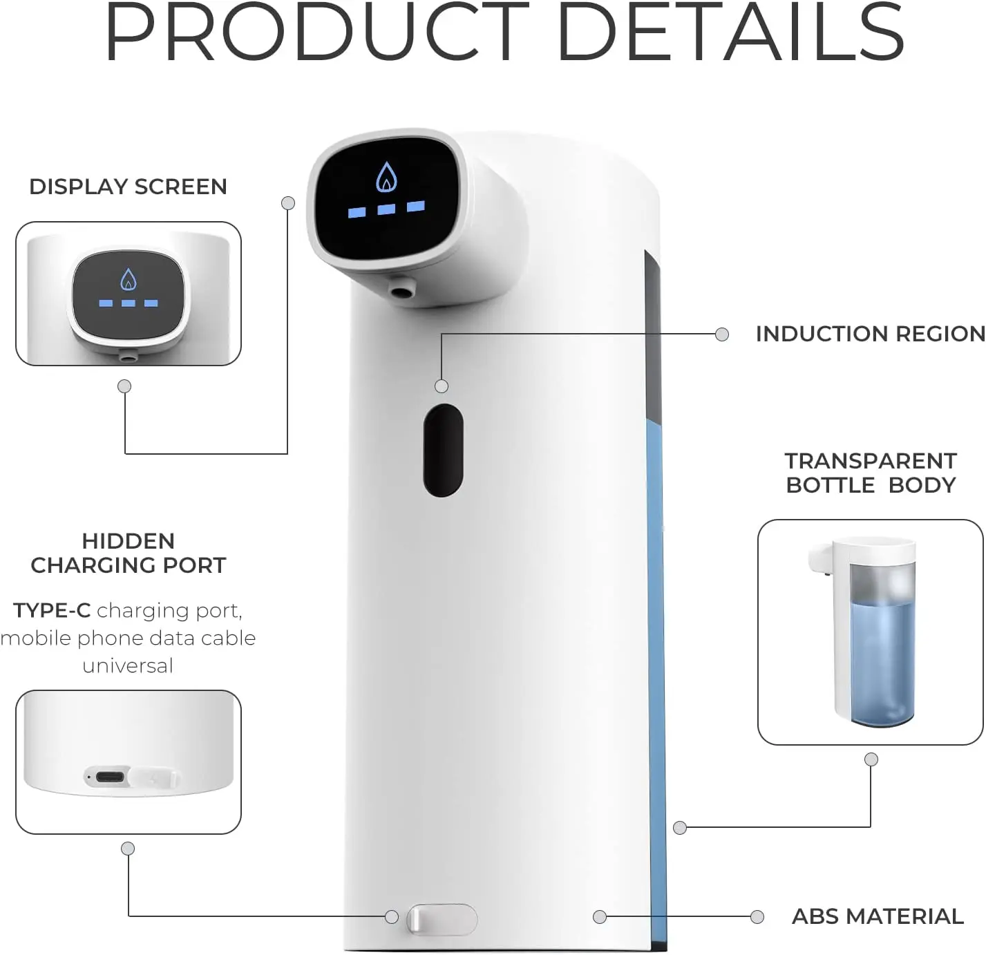 Imagem -03 - Interhasa Dispensador de Sabão de Espuma Automática para Banheiro Cápsula Soap Dispenser Sensor Inteligente Carregamento Usb 300ml