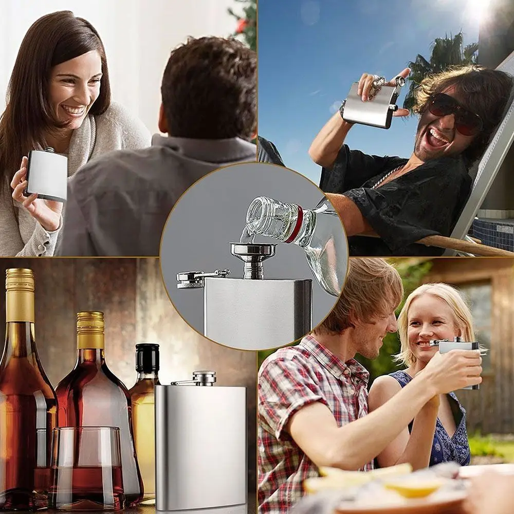 High Quality Stainless Steel Hip Flask Leakproof Portable Whisky Flagon Container Convenient Liquor Flask Outdoor