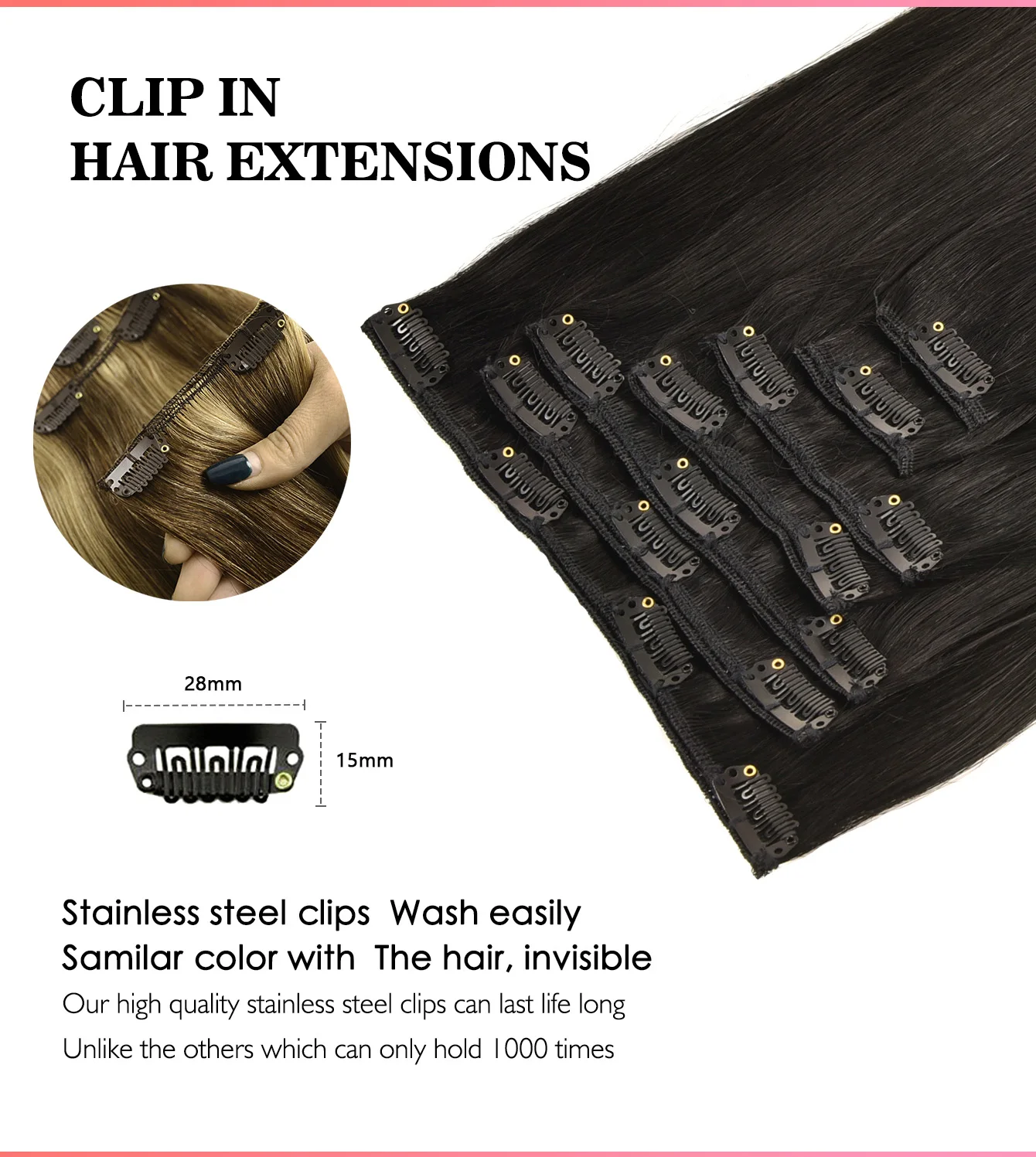 7Pcs Clip in Human Hair Extensions 16-22 Inch Brazilian Remy Real Human Hair Double Weft Clip on Hair Extensions 70-80G