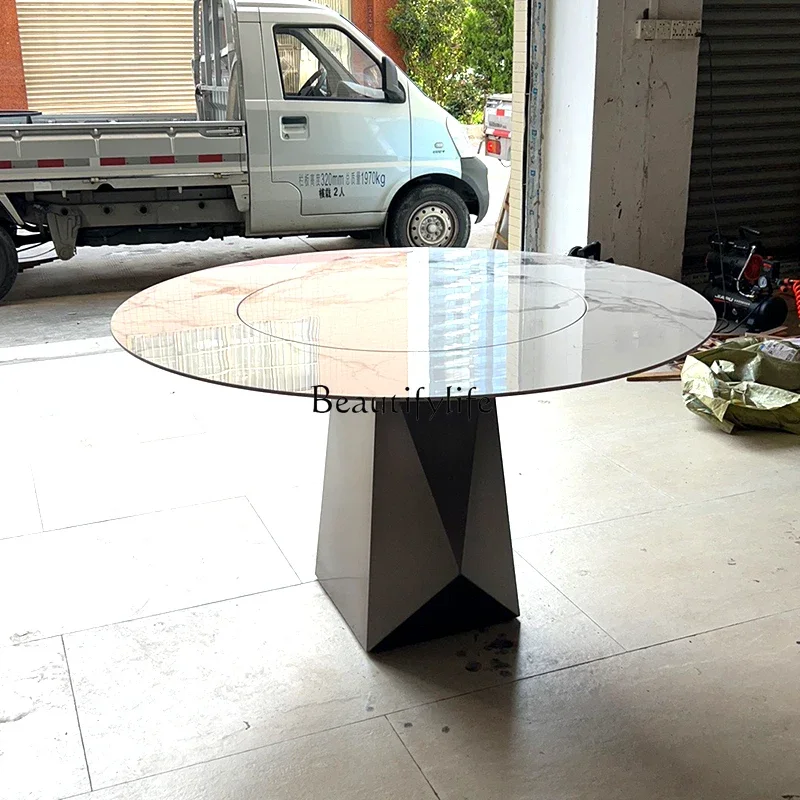

yj25 Light Luxury Glossy Rock Plate Dining Table Round Modern Minimalist Household Round Dining Table