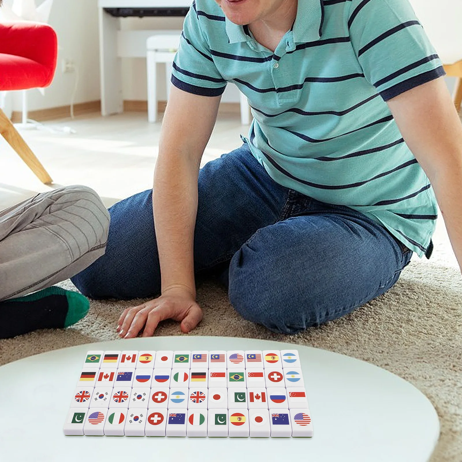 

48 шт., набор плиток для маджонга для семейной вечеринки, национальные флаги, прочный пластик, легко освоить, универсальные игровые режимы, игровые блоки с флагами