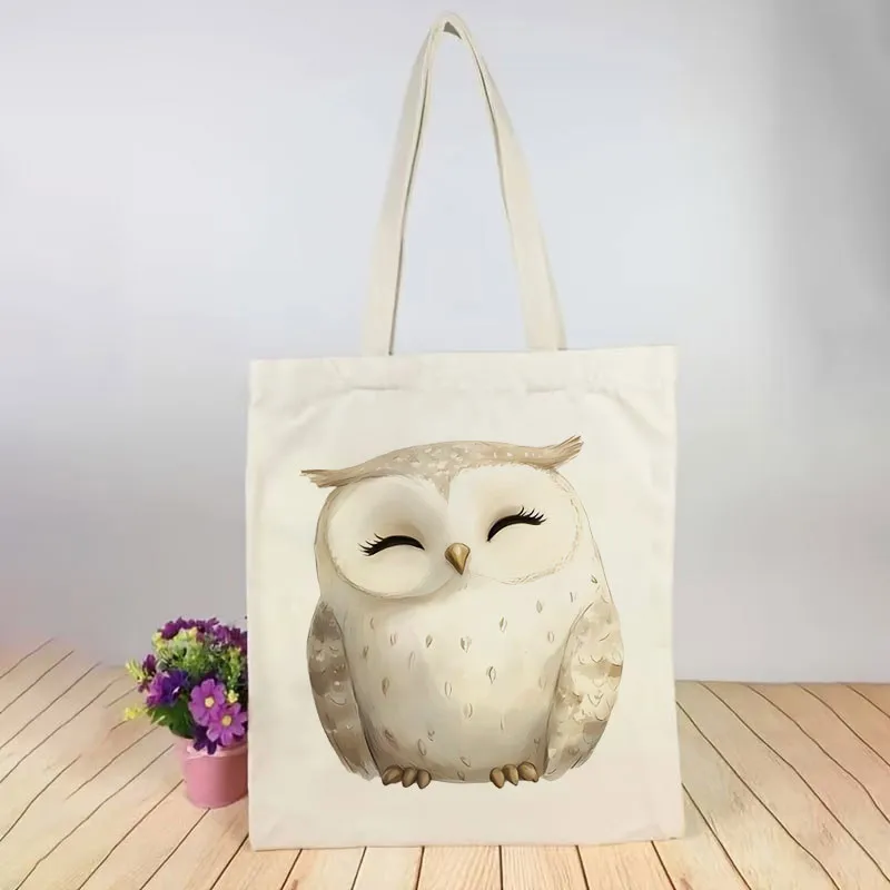 1 Printed Canvas Bag Cute Smiling Owl Unisex Breathable Trucker Driver Portable White Crossbody Bag with Closure. Suitable for T