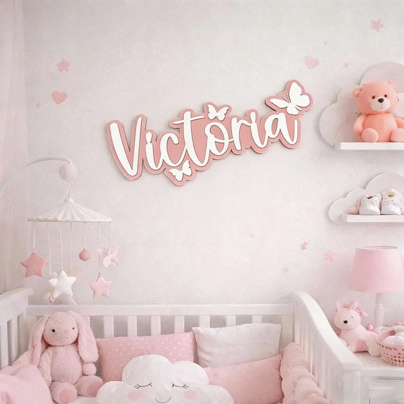 1Pc Custom Cartoon Butterfly Name Wooden Name Plaque,Home Room Office Wall Door Decor,DIY Paintable,Birthday Wedding Gift