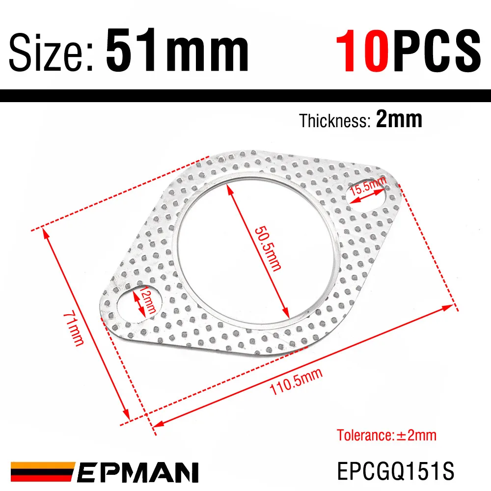 EPMAN Universele turbo-uitlaatpakking Fire Ring van 51 mm tot 78 mm (2" - 3") 2 boutgatpakkingen EPCGQ238S enz.