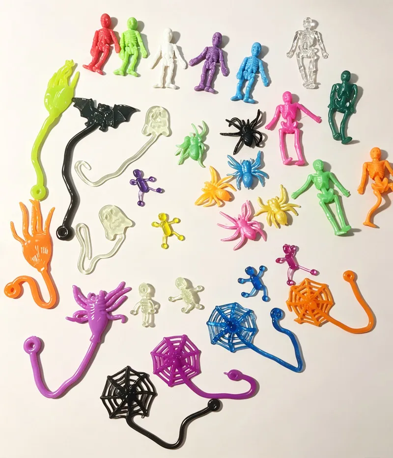 TPR Stretchy Sticky Wall Climbing Toys Assorted Skeleton Ghost Spider Bat Scorpion Pull Stretch Fidget Toy Kids Pinata Fillers P