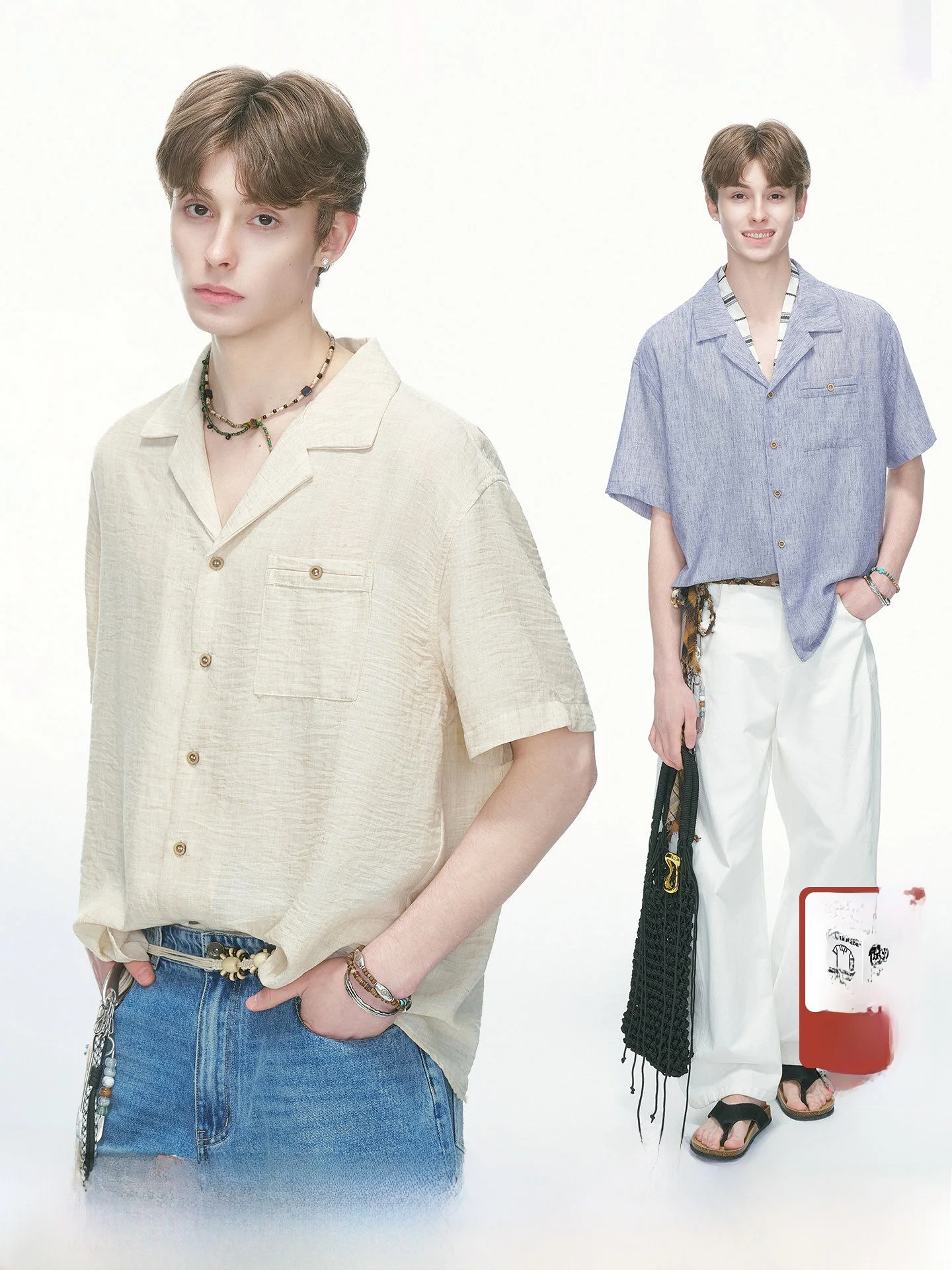 Cuban Collar Short Sleeve Men's Shirt Lightweight Breathable Summer Fashion Casual Style Polyester Fiber Pocket Design