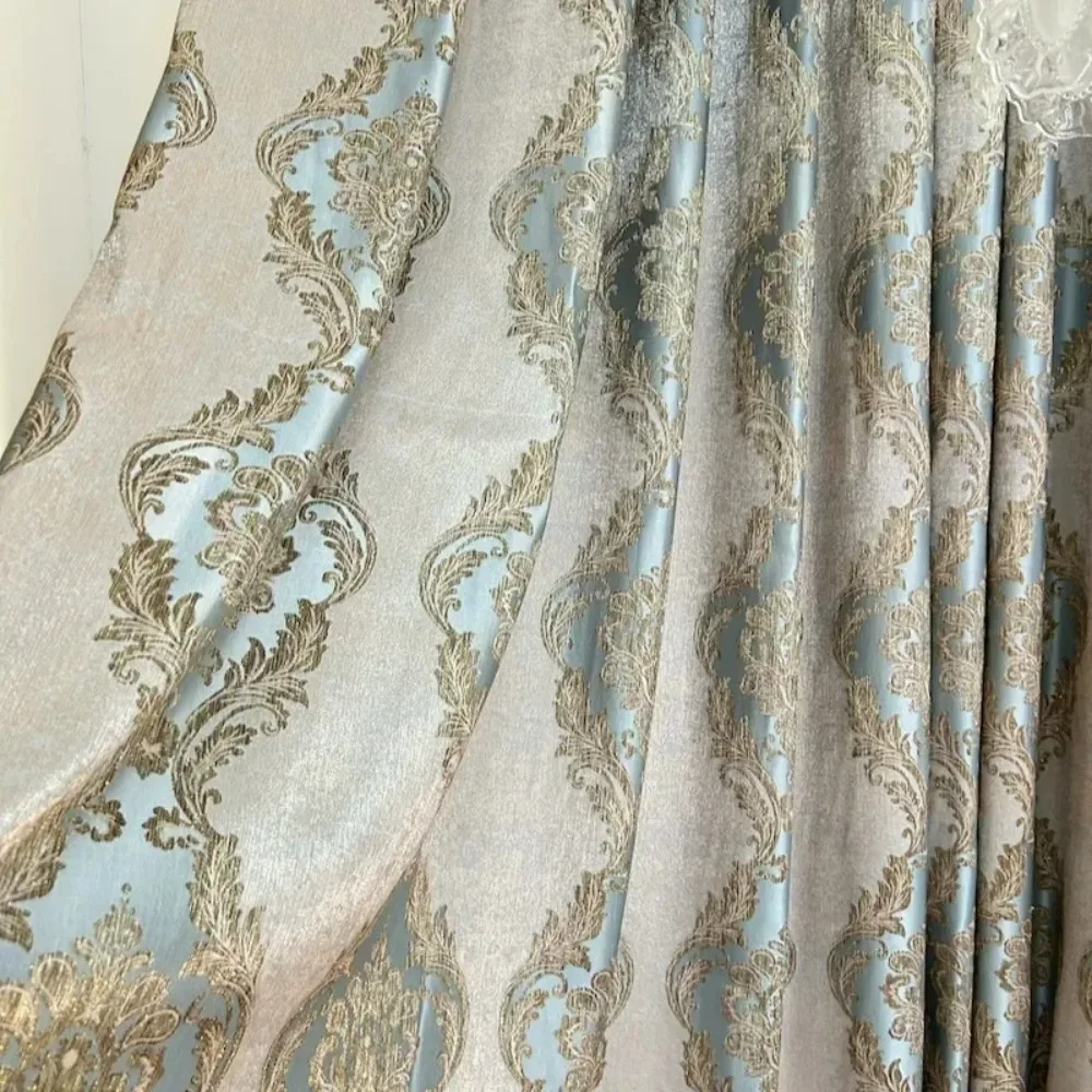 High-precision Gold Wire Jacquard Blue European-style Luxury Fashion High-level Shading Curtains For Living Room Bedroom Dining