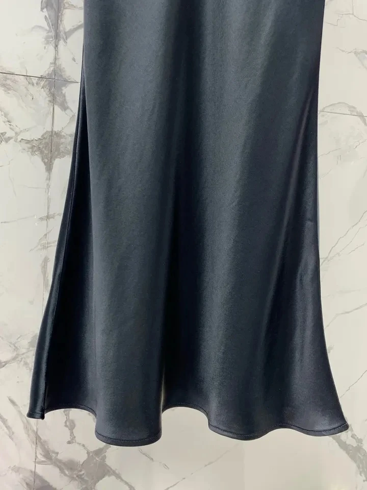 2024SS Summer Luxury New Women High Quality Black Acetate Midi Trumpet Mermaid Skirt for Ladies