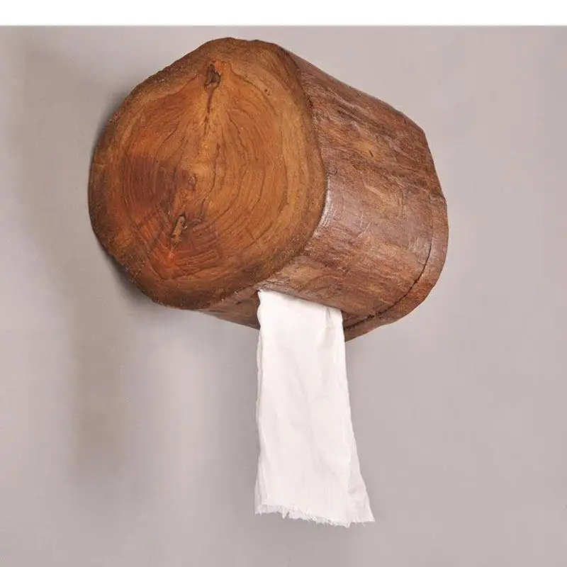 Tissue Holder Solid Wood Stakes Paper Holders Desktop Wall-mounted Free Punch Hanging Box Home Toilet Bathroom Accessories