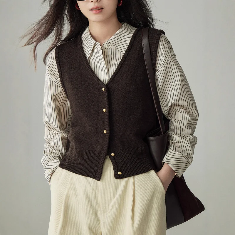 

Autumn Winter French Style Intellectual Layered Sweater Vest Women Vintage Elegant Basic Versatile Knitted Vest
