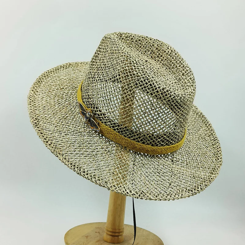 straw hat for men hats  natural grass summer hat insect decoration sun caps handmade hat vintage colorful linen decoration hat