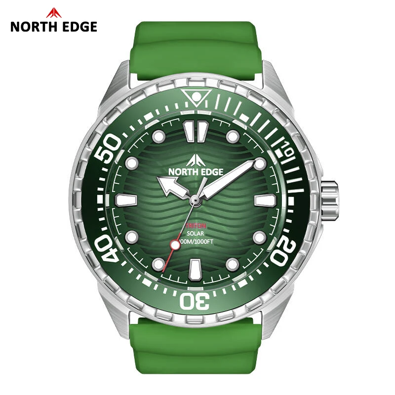 NORTH EDGE 2026 New TRITON Solar Powered Dive Watch Men Luxury Quartz Watches for Men 316L Stainless Steel Case 300M Waterproof