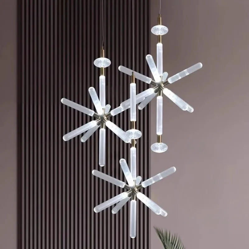 

Light luxury art glass stair chandelier personalized creative restaurant light modern simple villa decoration chandelier
