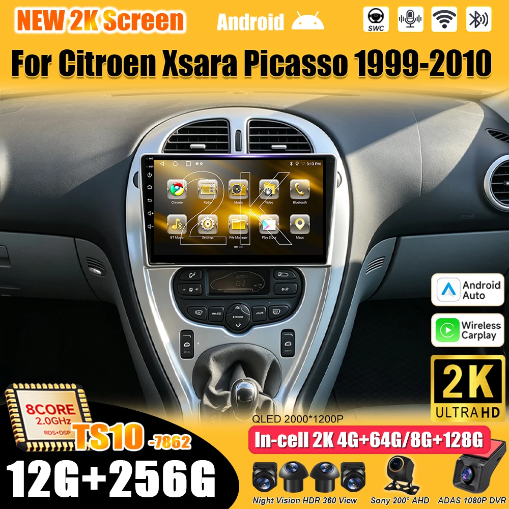 Android 16 For Citroen Xsara Picasso 1999-2010 Car Radio Stereo Head Unit Multimedia Video Player GPS Navigation 2K QLED 8 Core