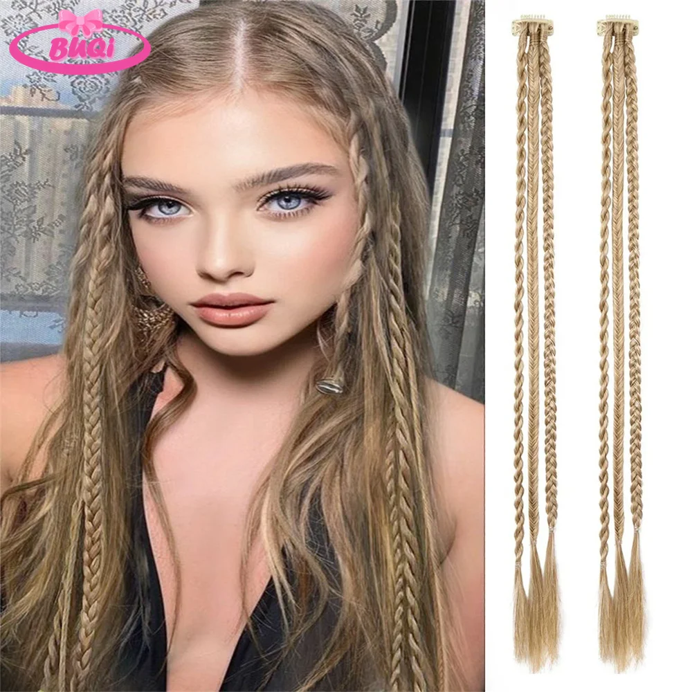 BUQI 1 PCS Front Braids Clip With 3 Braids Temperament Braiding Braided Hair Natural Soft Synthetic Hairpieces for Girls