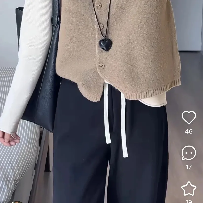V-neck Knitted Vest Cardigan Women's Autumn Winter Soft Waxy Sweater Eeveless Top