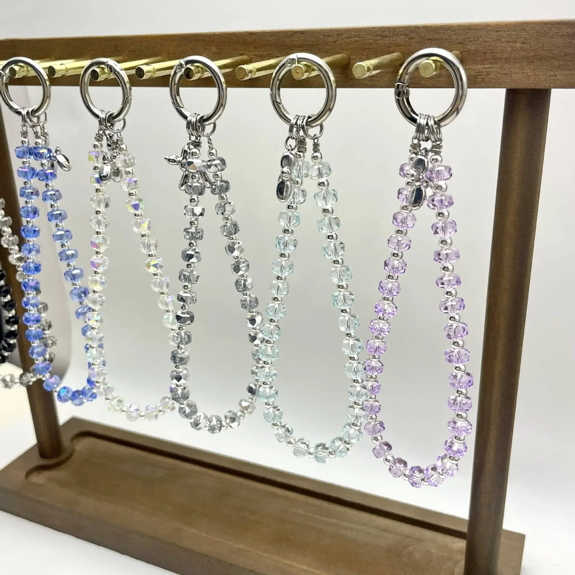 Simple Crystal Beaded Keychain Anti-lost Chain for Phone, Keys and Bags